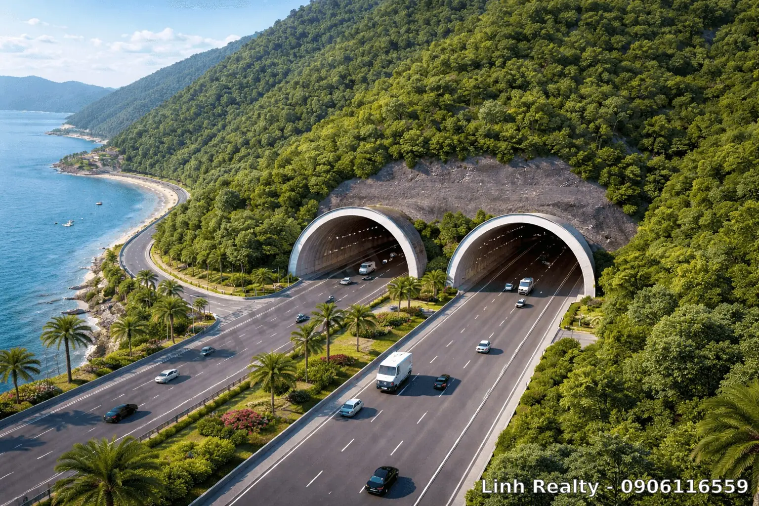 Phối cảnh minh họa hầm xuyên núi Cù Hin nối Nha Trang với khu vực xã Cam Lâm